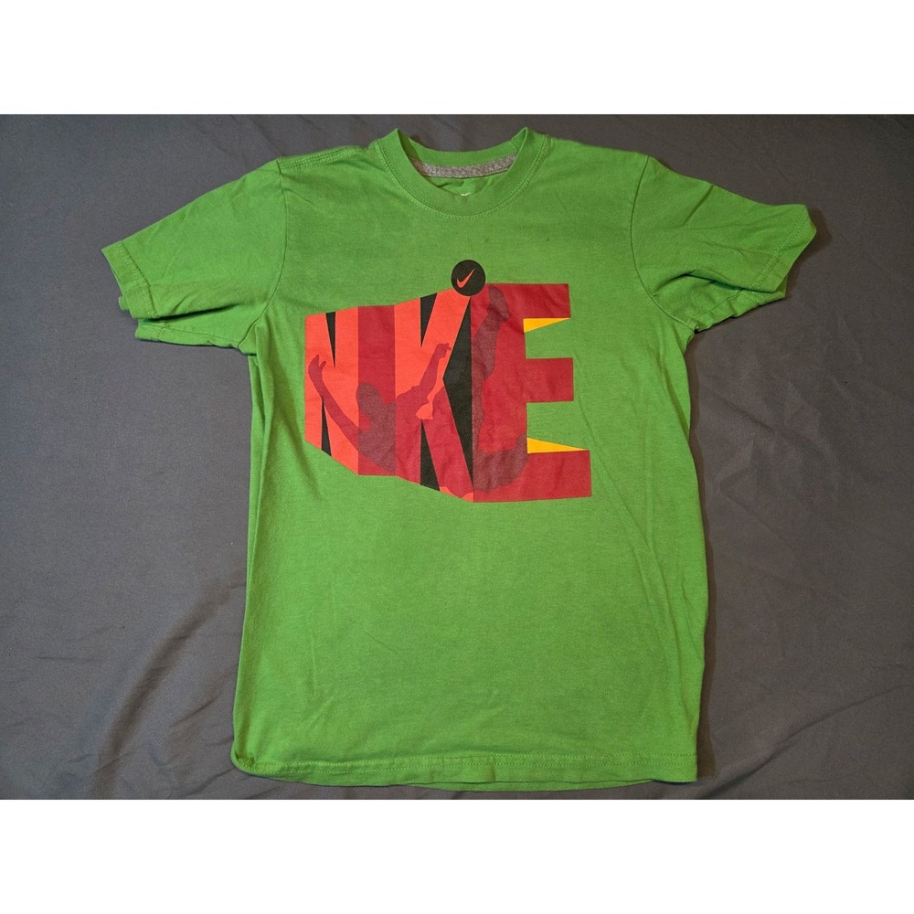 Nike Graphic Tee Kids Small Green Good Short Sleeve Swoosh Logo Shirt
